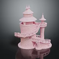 Detailed Pink Castle Building Model With Towers Staircase And Balcony Design