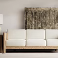 Quiet three-person sofa multi-person sofa table lamp decorative painting 3d model