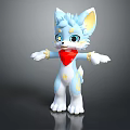 Cute 3D Cartoon Creature Blue White Yellow With Red Heart Star Eyes Standing Open Arms