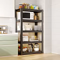 Modern Kitchen Multi Tiered Shelf With Microwave Pots Dishes And Storage Containers