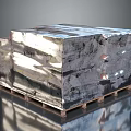 Silver Foil Wrapped Cube Package for Household Supplies on Wooden Pallet