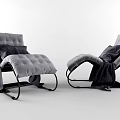 Gray Padded Lounge Chairs With Black Metal Legs And Dark Blanket