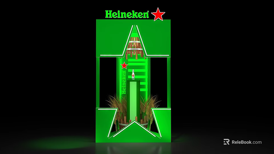 Helneker Green Star Themed Structure With Tower Red Star And Decorative Elements 3d model
