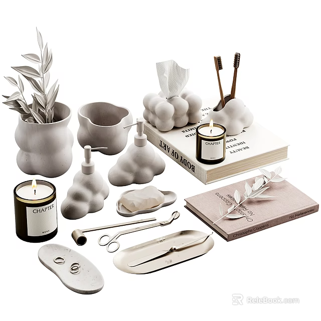 Decorative Ornament Set with Cloud Shaped Vase Plants Tissue Holder Chopstick Rest and Scented Candle 3d model 