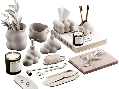 Decorative Ornament Set with Cloud Shaped Vase Plants Tissue Holder Chopstick Rest and Scented Candle 3d model