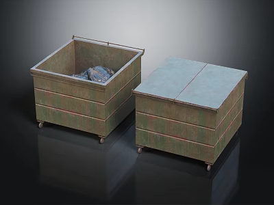 Layered Green Storage Boxes With Open Closed Lids And Rolling Wheels 3d model