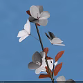 Blooming White Flowers With Red Leaves Against Bright Blue Sky