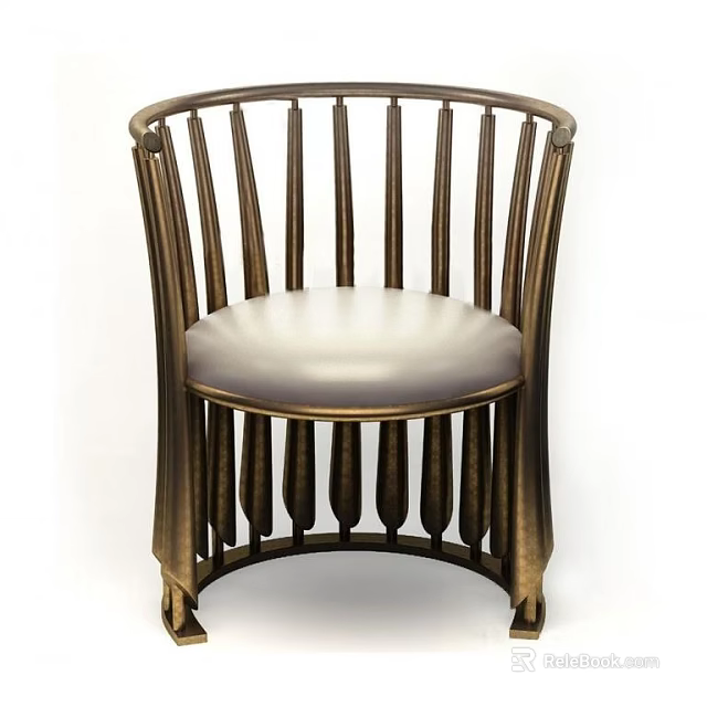 Elegant Vintage Leisure Chair With Metal Frame Leather Seat And Vertical Slat Design 3d model 