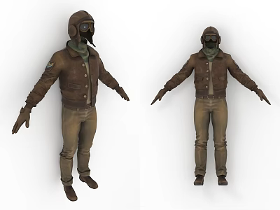 Vintage Aviator Style Clothing Set With Leather Jacket Helmet And Brown Pants 3d model