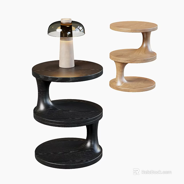 Modern Multi Tier Side Tables With Black And Light Wood Curved Design 3d model