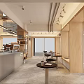 Modern Cozy Cafe Interior With Wooden Shelves Coffee Machine Tables And Chairs