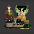 Stylish Black Hoodie And Cap With Golden Phoenix Design On Fashion Display Stand