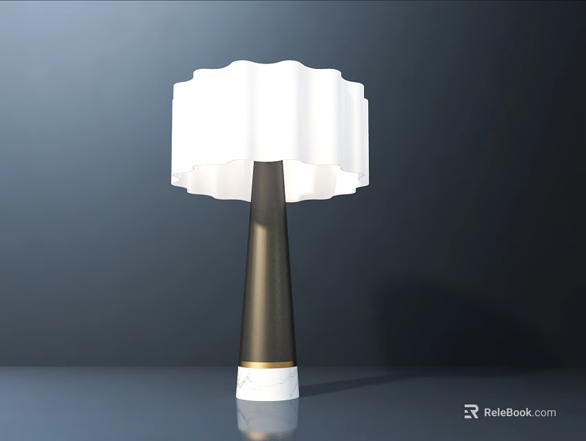 Modern Table Lamp Design With White Lampshade Black Stand And Marble Base 3d model
