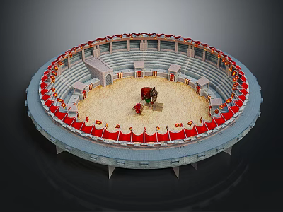 Traditional Circular Bullring With Seating Areas Red Decorations And Central Fighting Arena 3d model