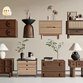 Various Wooden Bedside Tables With Drawers Lamps And Decorative Plants
