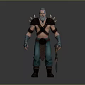 Fantasy Warrior Man With Blue Hair Beard Spiked Shoulder Armor And Weapon