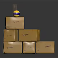Stacked Samplelab Cardboard Boxes With Display Stand And Blue Yellow Ball