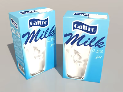 Caltro Low Fat Milk In Blue Carton Packaging 3d model
