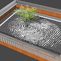 Stylish Courtyard Garden Design With Central Tree Fingerprint Pattern Wooden Borders And Black Gravel Surface