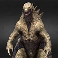 Giant Reptilian Monster Character with Spiked Back Sharp Claws and Scaly Skin