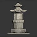 Traditional Carved Stone Pillar with Pagoda Style Top and Square Base