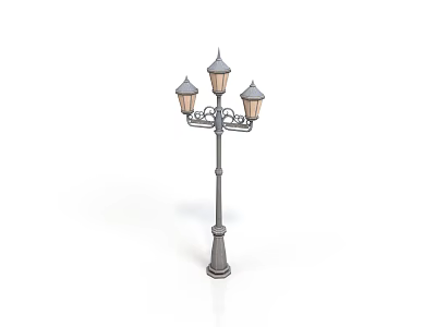 Classical Street Lamp With Three Decorative Lamp Shades And Ornate Pole 3d model
