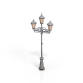 Classical Street Lamp With Three Decorative Lamp Shades And Ornate Pole