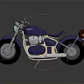 Vintage Blue Motorcycle With Leather Seat Spoked Wheels And Gold Accents
