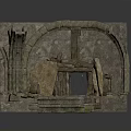 Ancient Stone Archway Structure With Weathered Walls And Stone Pathway