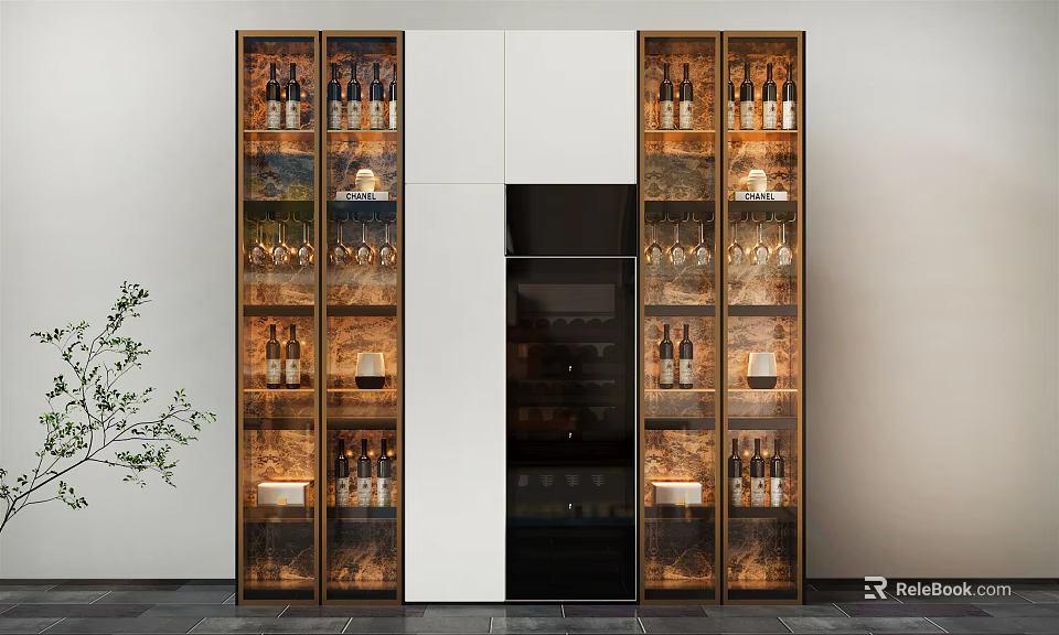 Elegant Modern Wine Cabinet With Glass Doors And Wine Bottle Storage 3d model 