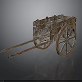 Vintage Wooden Cart With Weathered Texture Large Wooden Wheels And Long Shafts