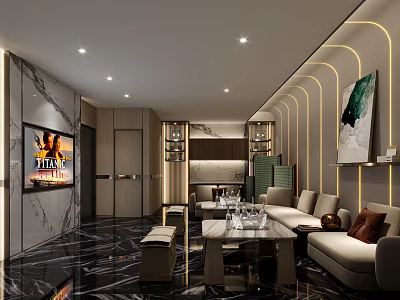 Modern KTV Lounge Interior With Sofa Coffee Table TV Screen And Decorative Painting 3d model