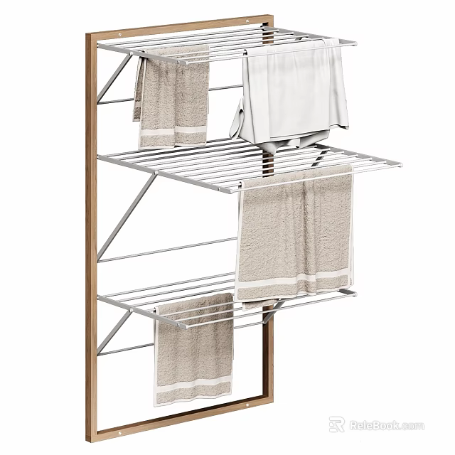 Clothes Drying Rack With Metal And Wooden Structure For Hanging Towels 3d model 