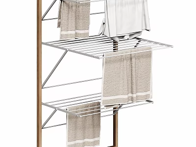 Clothes Drying Rack With Metal And Wooden Structure For Hanging Towels 3d model