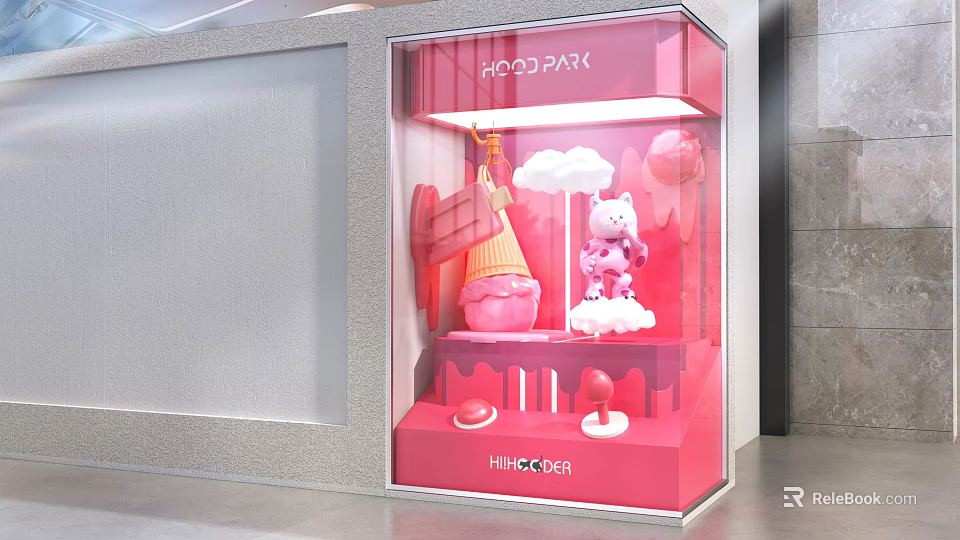 Pink Themed Window Display with Hello Kitty Ice Cream and Cloud Decor for Foodpark 3d model 