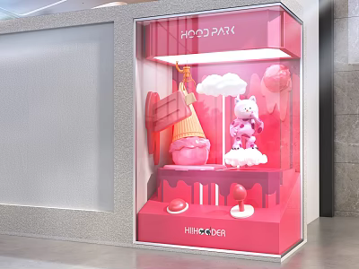 Pink Themed Window Display with Hello Kitty Ice Cream and Cloud Decor for Foodpark 3d model