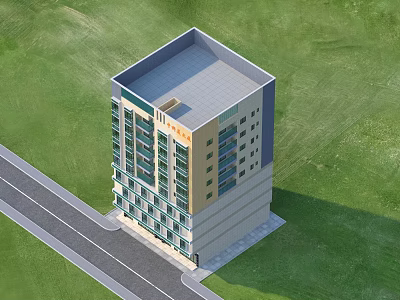 Modern Multi Storey Residential Building With Green Lawn And Road Exterior 3d model