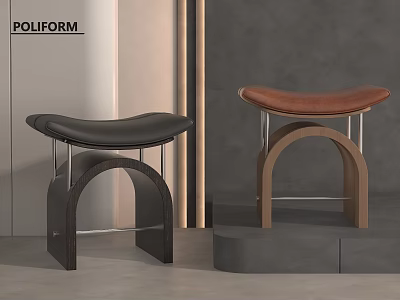 Poliform Modern Stools With Black And Brown Leather Seats And Curved Metal Bases 3d model