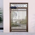 Metal Exterior Swing Door With Geometric Pattern And Decorative Design Elements 3d model