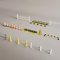 Various Types of Safety Railings with Traffic Cones and Speed Bumps