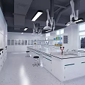 Modern Laboratory Interior Design With Lab Benches Fume Hoods And Scientific Equipment
