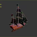 Classic Pirate Ship With Black Sails And Red Hull As Water Transport Vehicle