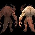 Fantasy Mythical Creature Characters With Large Curved Horns And Muscular Build