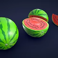 Fresh Whole And Sliced Watermelon With Juicy Red Flesh And Black Seeds