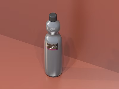 Modern Gray Bathroom Accessory Bottle with Label on Brown Background 3d model