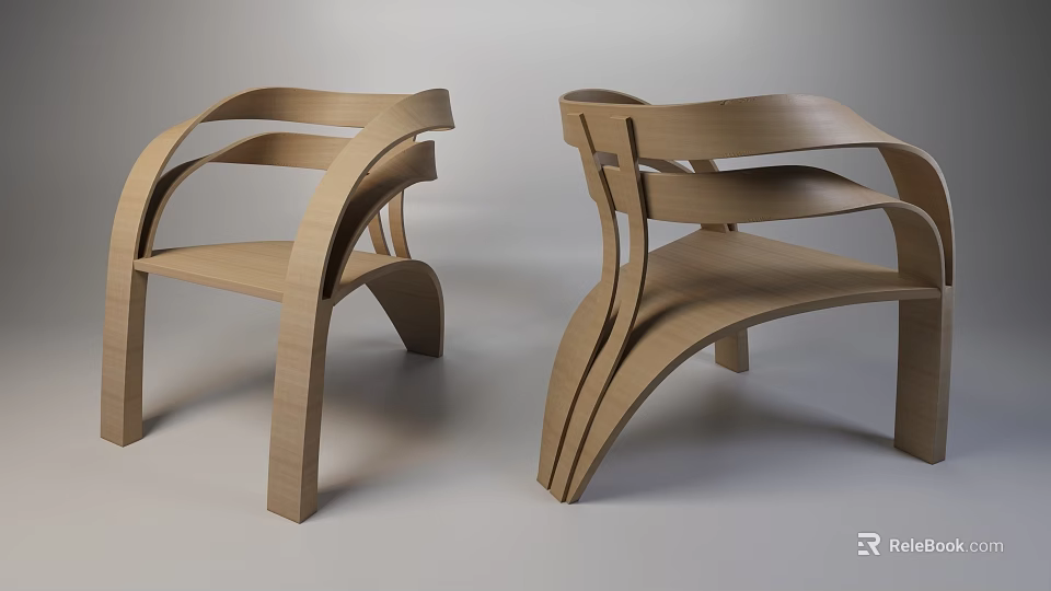 Modern Wooden Armchair Featuring Curved Lines And Stylish Ergonomic Design 3d model 