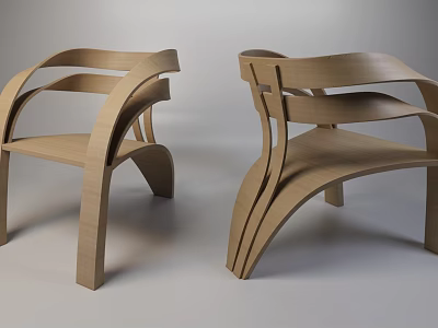 Modern Wooden Armchair Featuring Curved Lines And Stylish Ergonomic Design 3d model