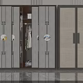 Modern Wardrobe With Glass Panel Doors Visible Clothes And Brown Frame Design 3d model