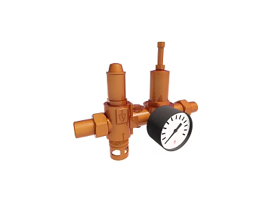 Industrial Orange Pressure Regulating Valves With Dial Gauge For Factory Use 3d model