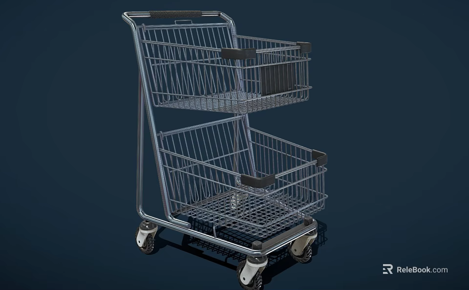 Commercial Retail Shopping Cart With Metal Frame Two Tier Design And Easy Mobility Wheels 3d model 